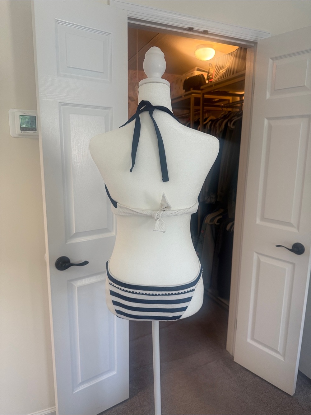 Heidi Klein White and Navy Blue Textured Zip-Front Bikini - Picture 2 of 7